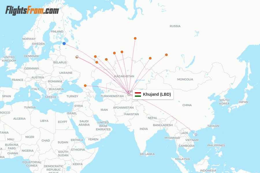 Khujand flight map