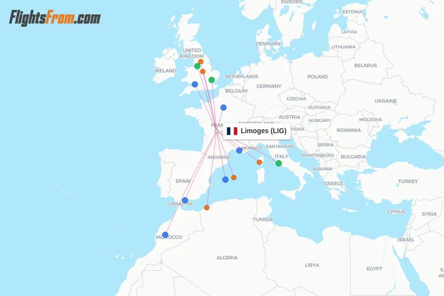 Limoges flight map