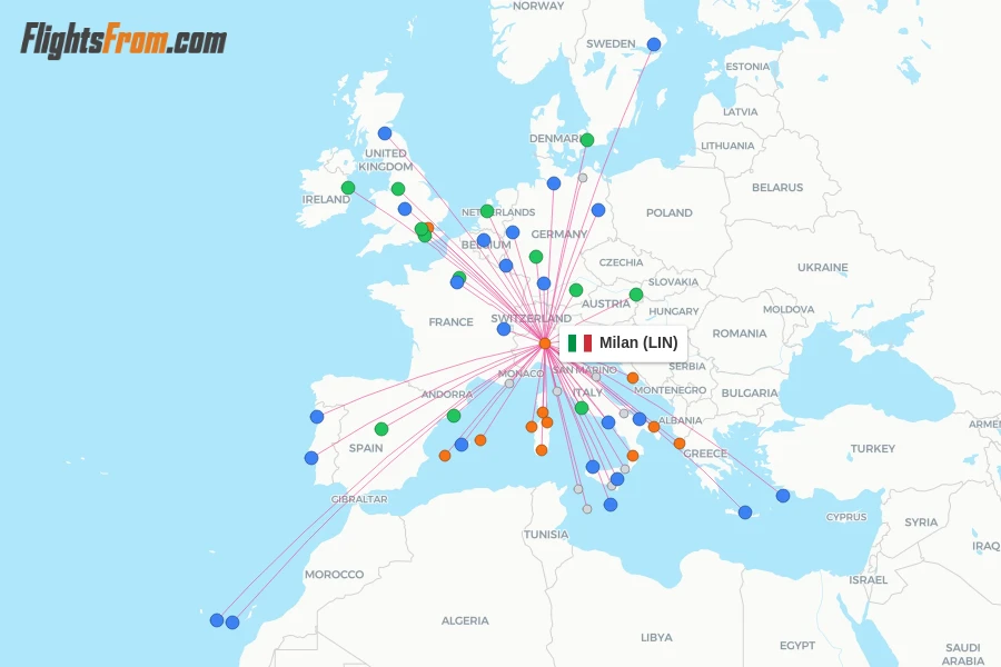 Milan flight map