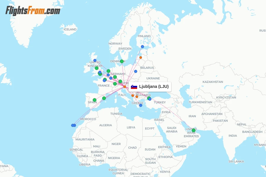 Ljubljana flight map