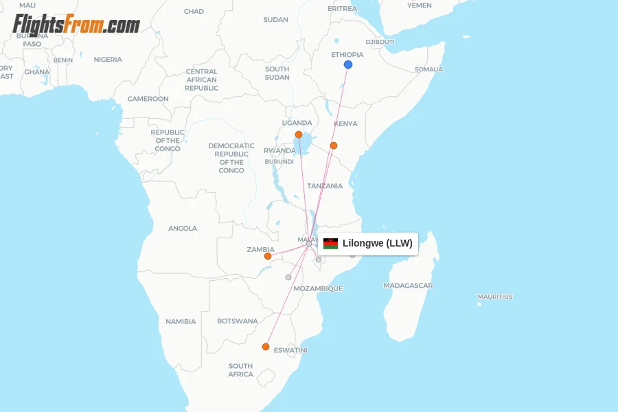 Lilongwe flight map