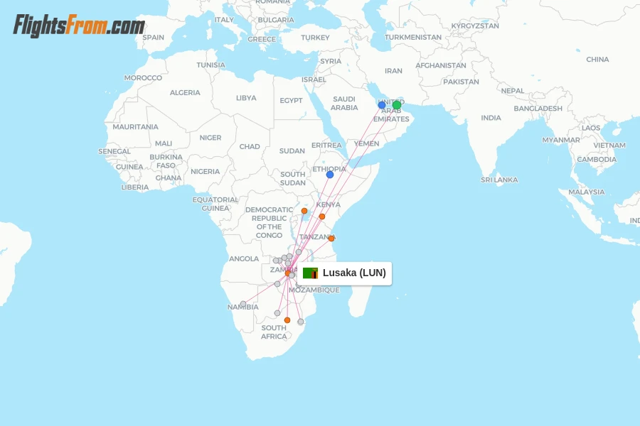 Lusaka flight map