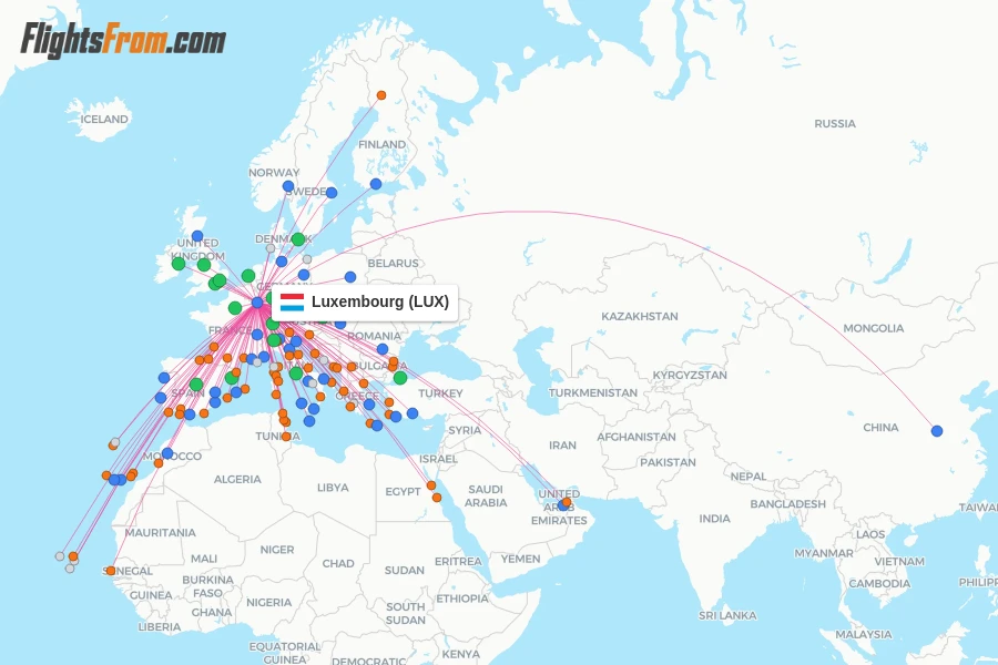 Luxembourg flight map