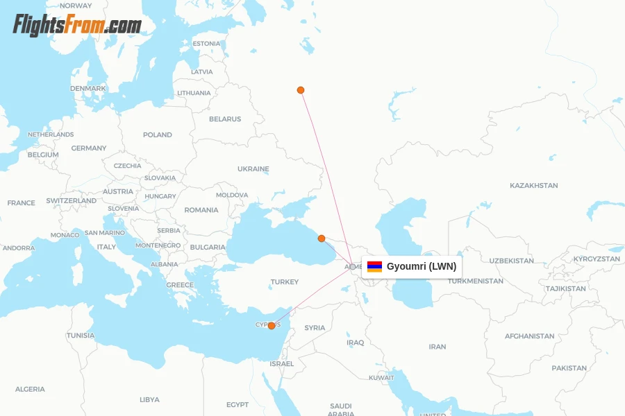 Gyoumri flight map