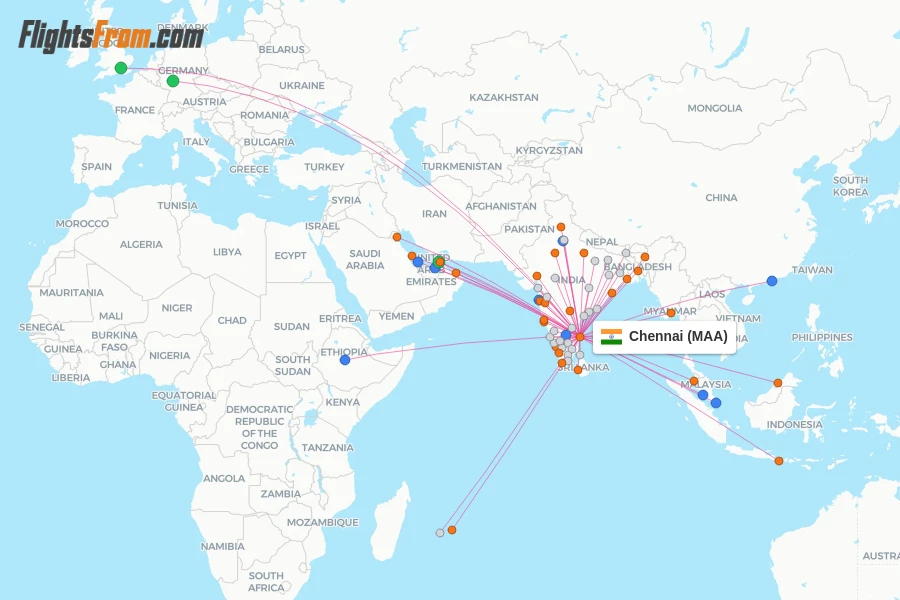Chennai flight map