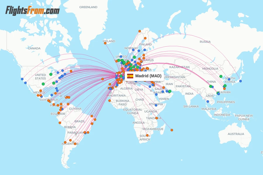 Madrid flight map