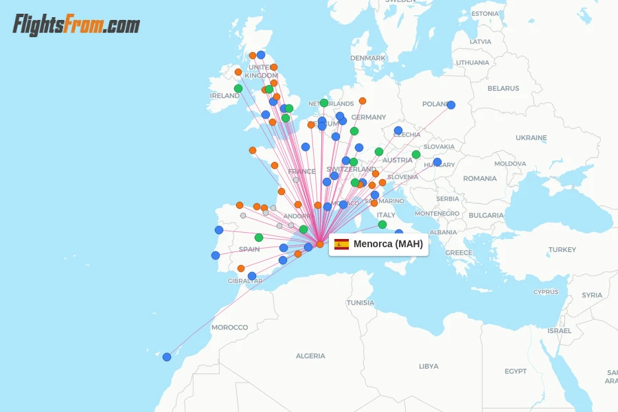 Menorca flight map