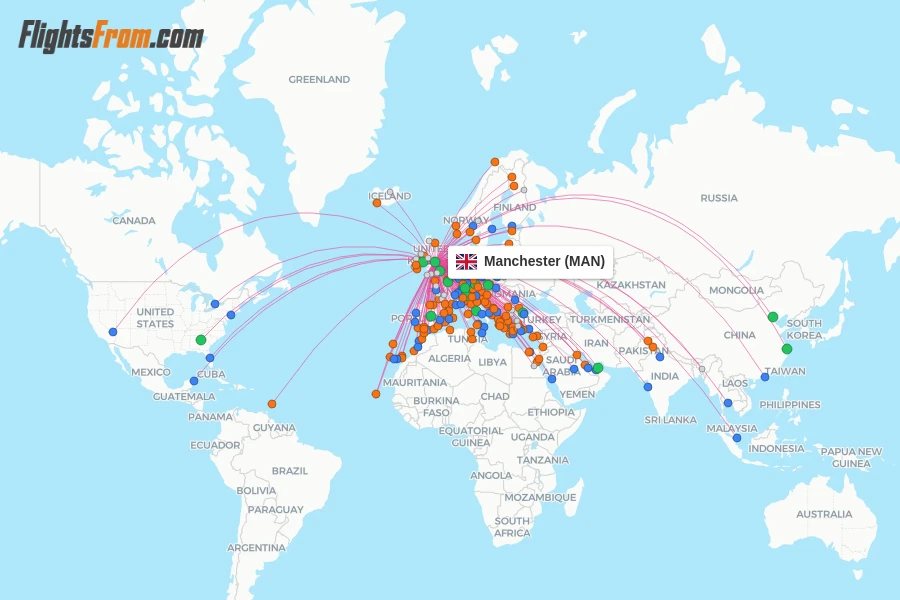 Manchester flight map