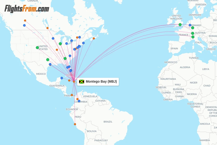 Montego Bay flight map