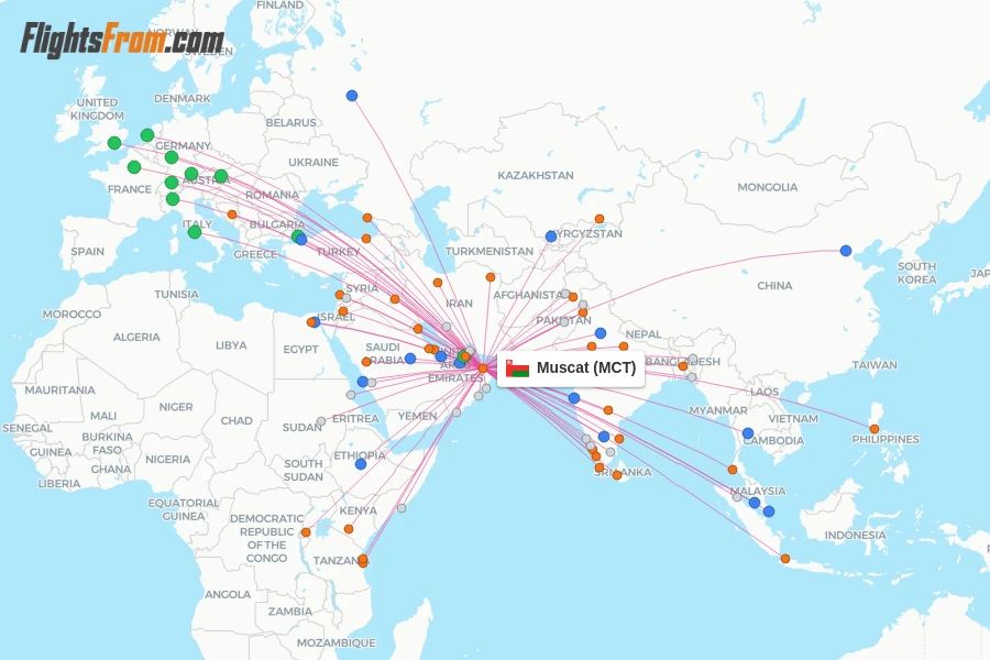 Muscat flight map