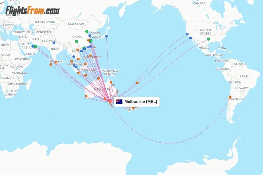 Melbourne flight map
