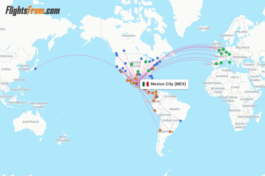 Mexico City flight map