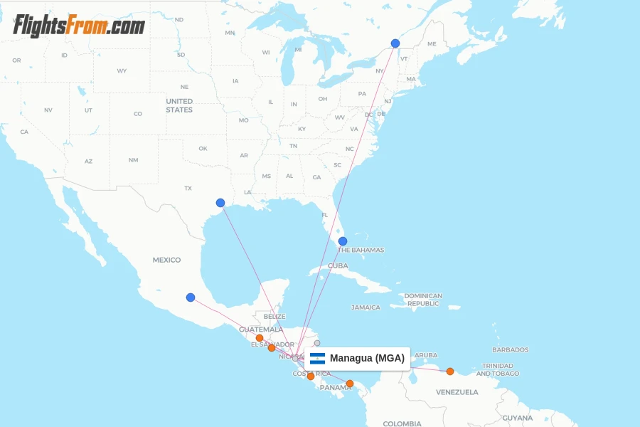 Managua flight map