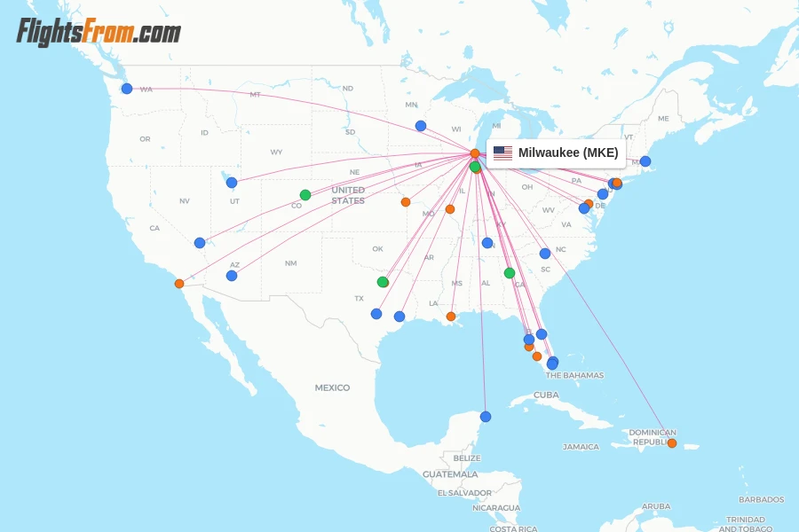 Milwaukee flight map
