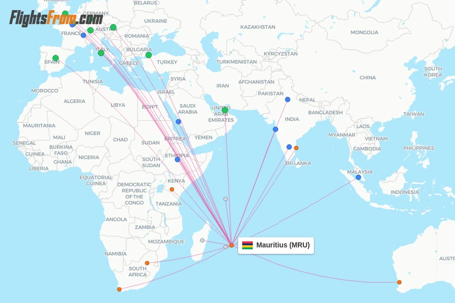 Mauritius flight map