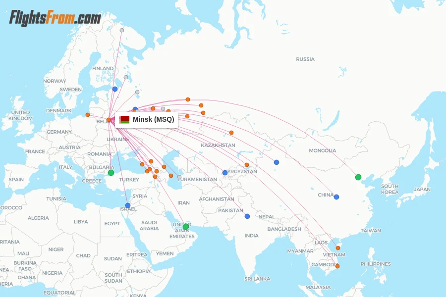 Minsk flight map
