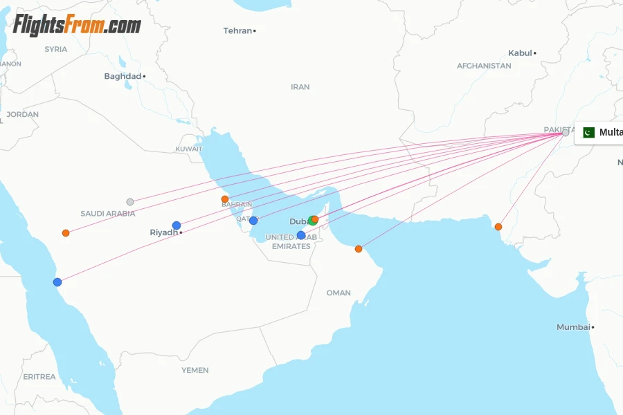 Multan flight map