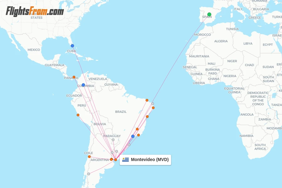 Montevideo flight map