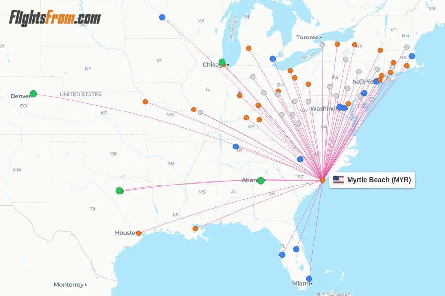Myrtle Beach flight map