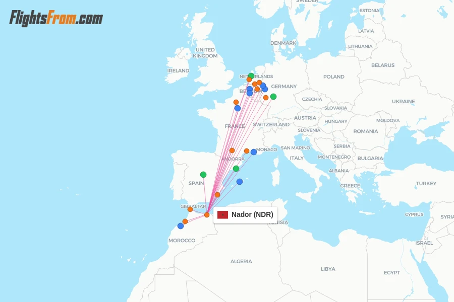 Nador flight map