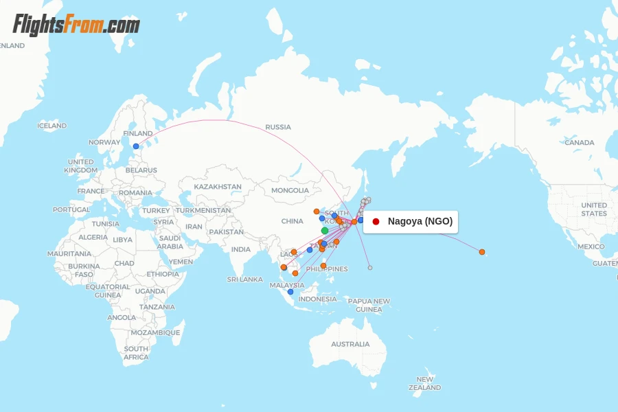 Nagoya flight map