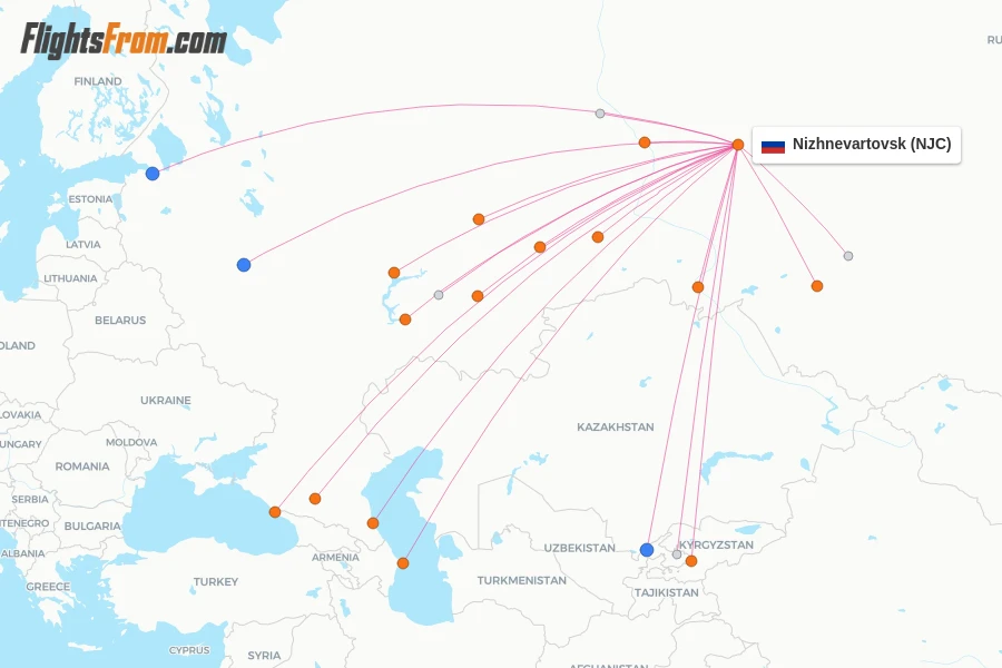 Nizhnevartovsk flight map