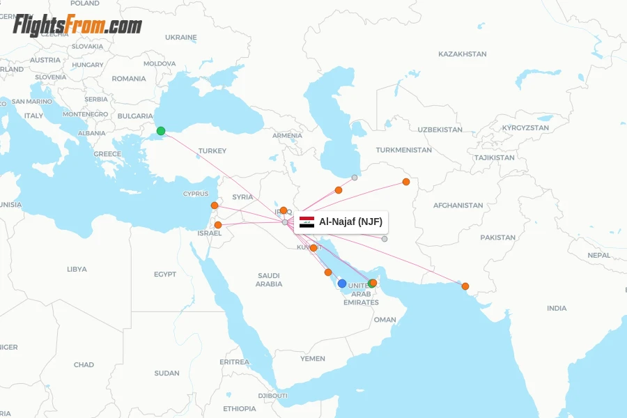 Al-Najaf flight map