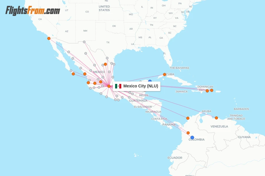 Mexico City flight map