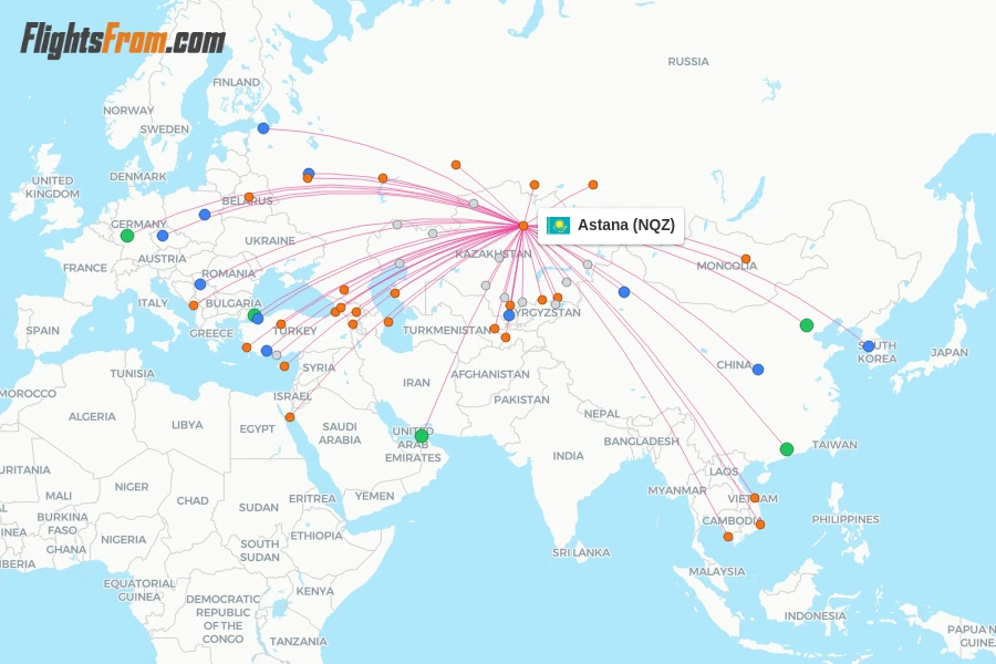 Astana flight map