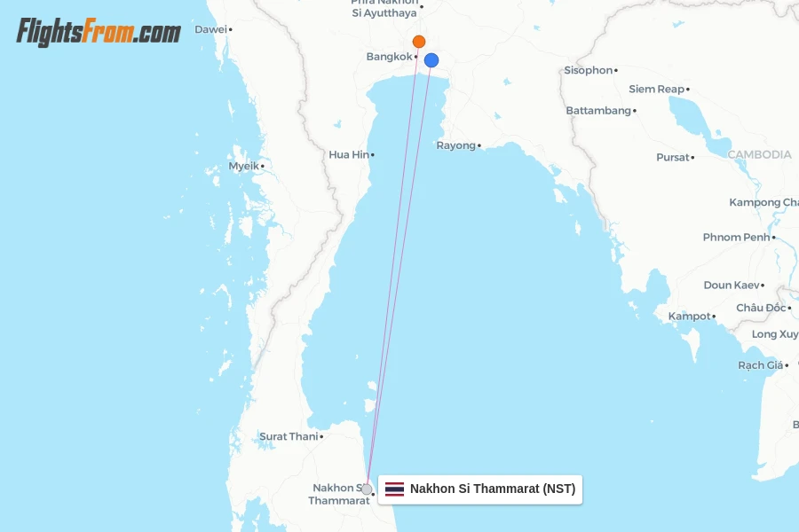 Nakhon Si Thammarat flight map