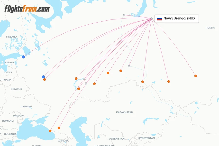 Novyj Urengoj flight map