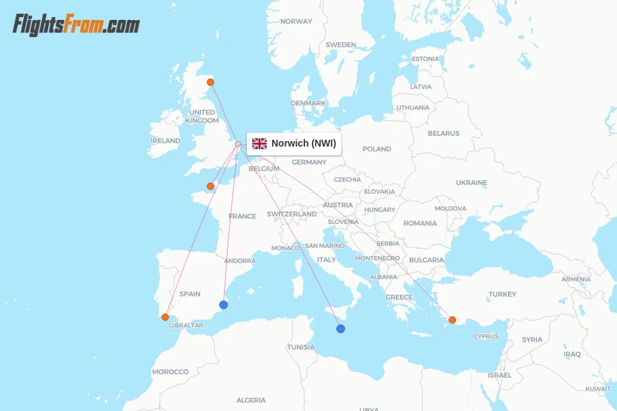 Norwich flight map