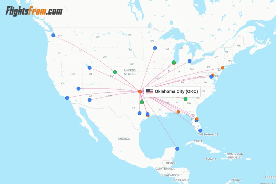 Oklahoma City flight map