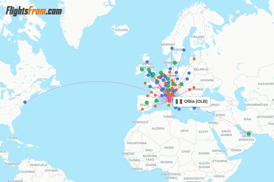 Olbia flight map