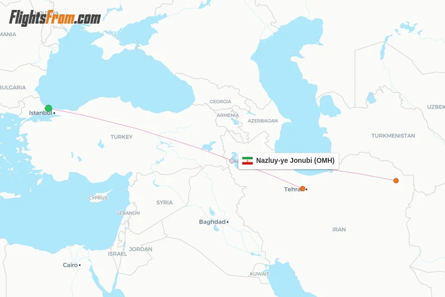 Nazluy-ye Jonubi flight map