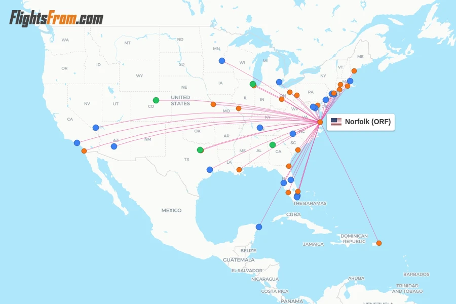 Norfolk flight map