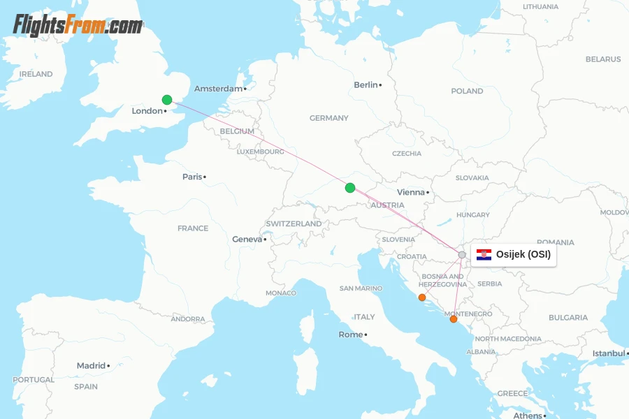 Osijek flight map