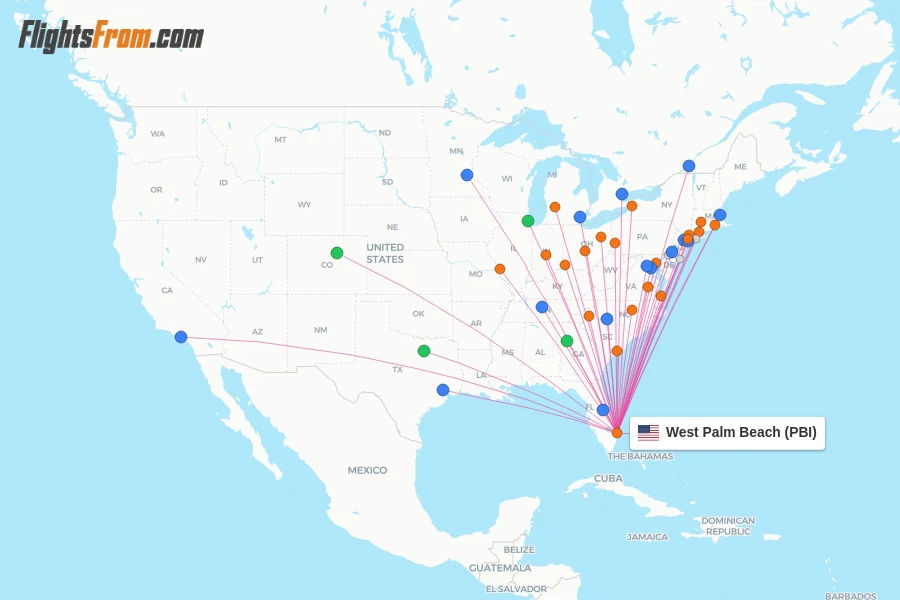 West Palm Beach flight map