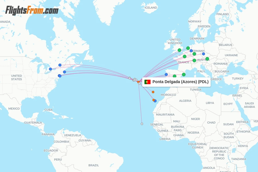 Ponta Delgada (Azores) flight map