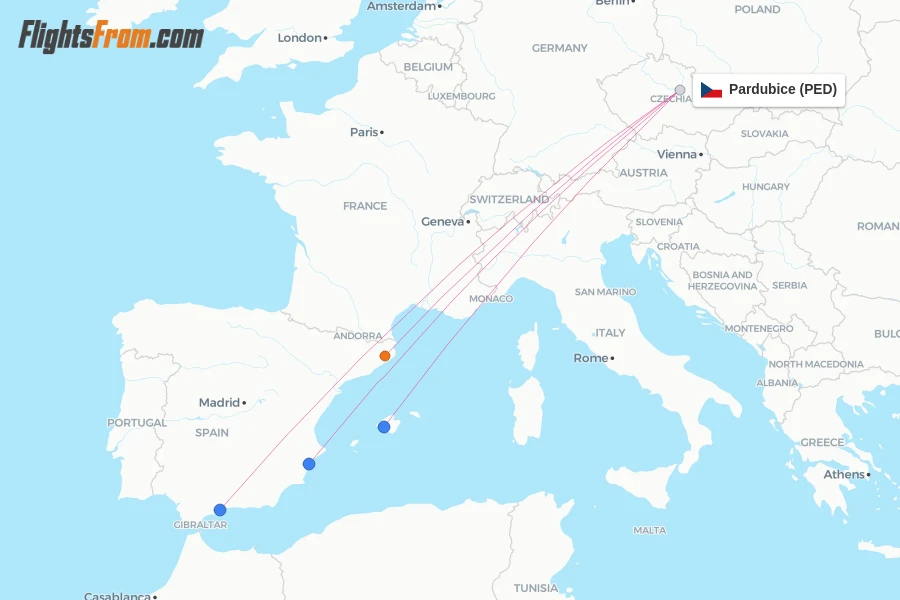 Pardubice flight map