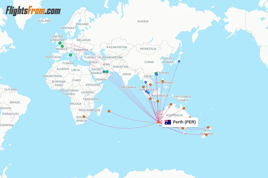 Perth flight map