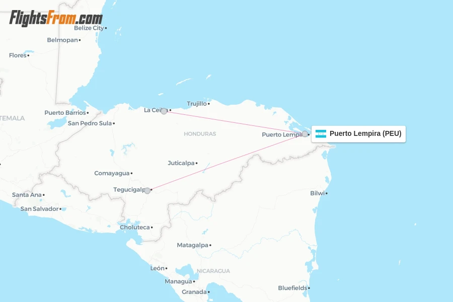 Puerto Lempira flight map