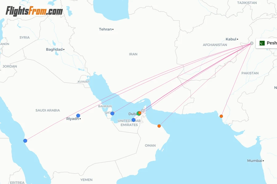Peshawar flight map