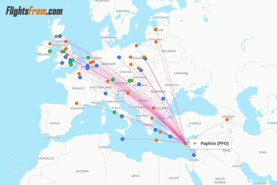 Paphos flight map
