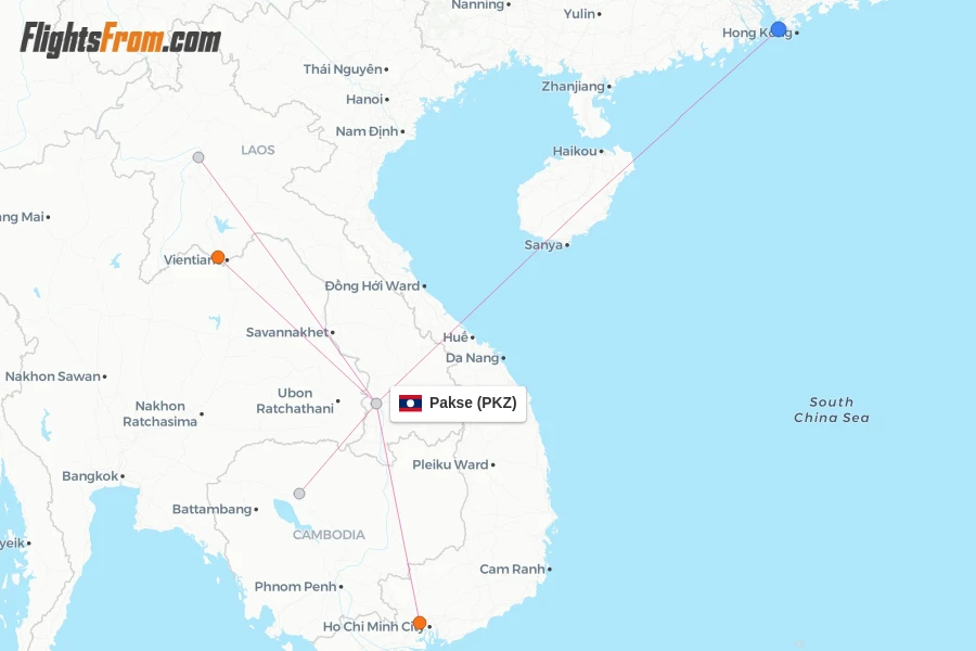 Pakse flight map