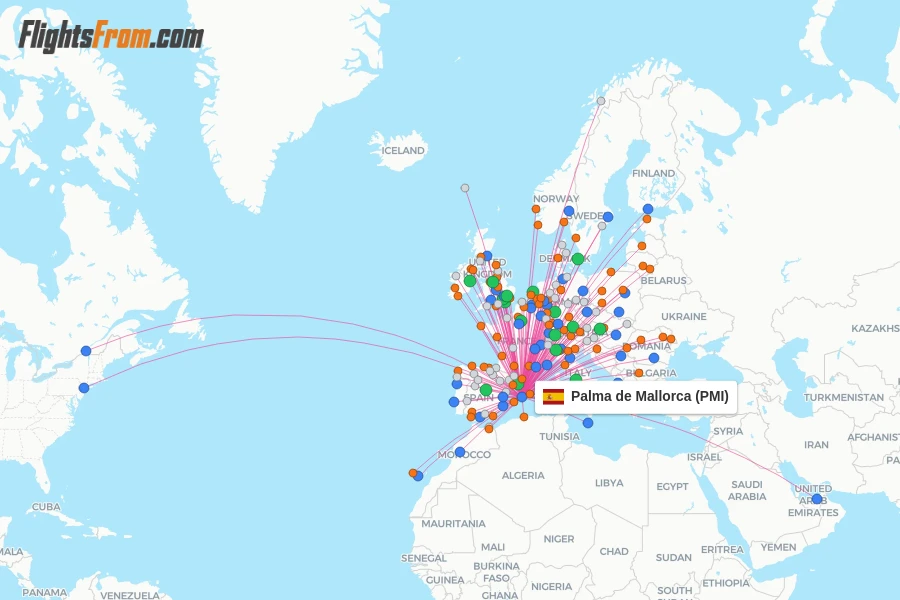 Palma de Mallorca flight map