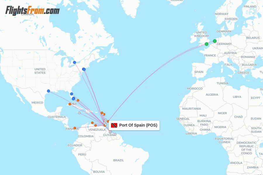 Port Of Spain flight map
