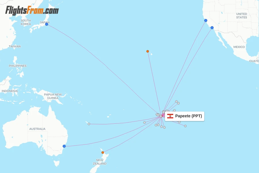 Papeete flight map