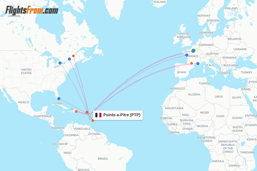 Pointe-a-Pitre flight map