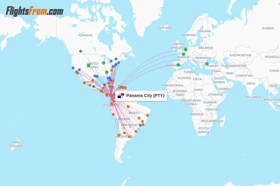 Panama City flight map